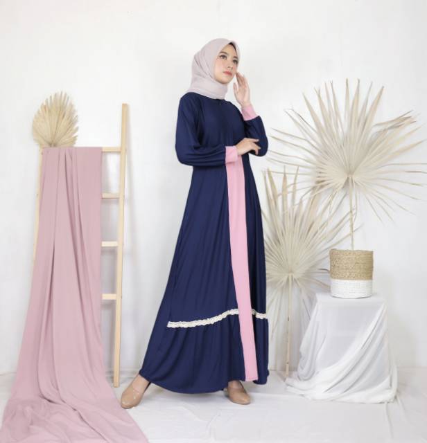 Gamis almara jersey lemonskin busui kombinasi renda