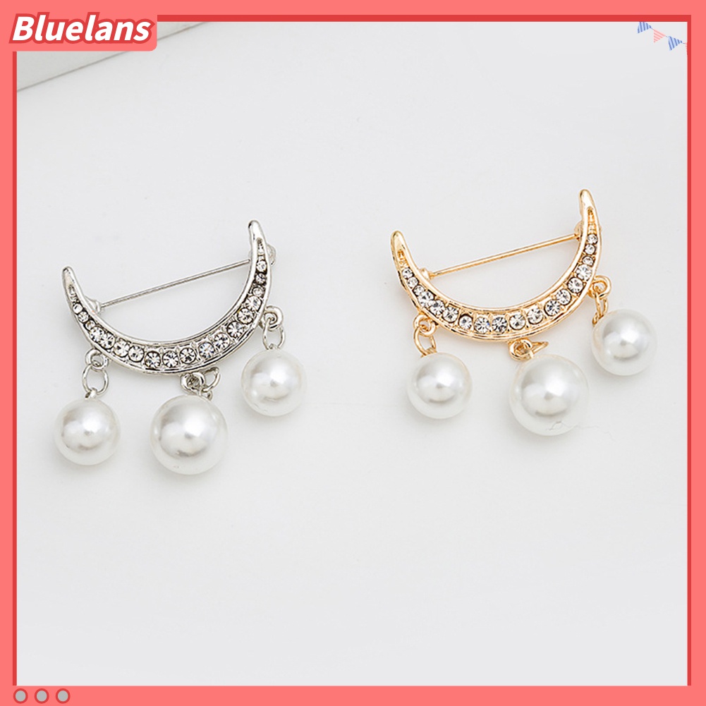 Bluelans 2Pcs Bros Pin Bentuk Setengah Lingkaran Aksen Mutiara Imitasi Untuk Pakaian