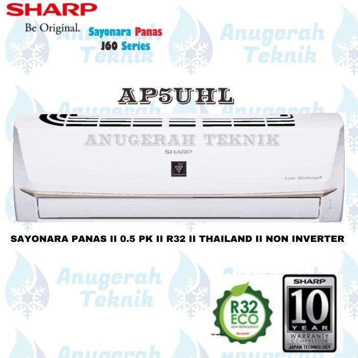 AC SPLIT SHARP 1/2 PK 1/2PK R32 SAYONARA PANAS NON INVERTER - AP5UHL