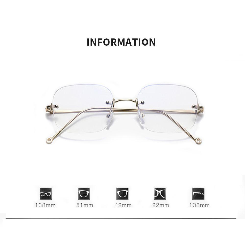 Populer Kacamata Bening Emas Perak Anti Blue light Metal Frameless Eyewear