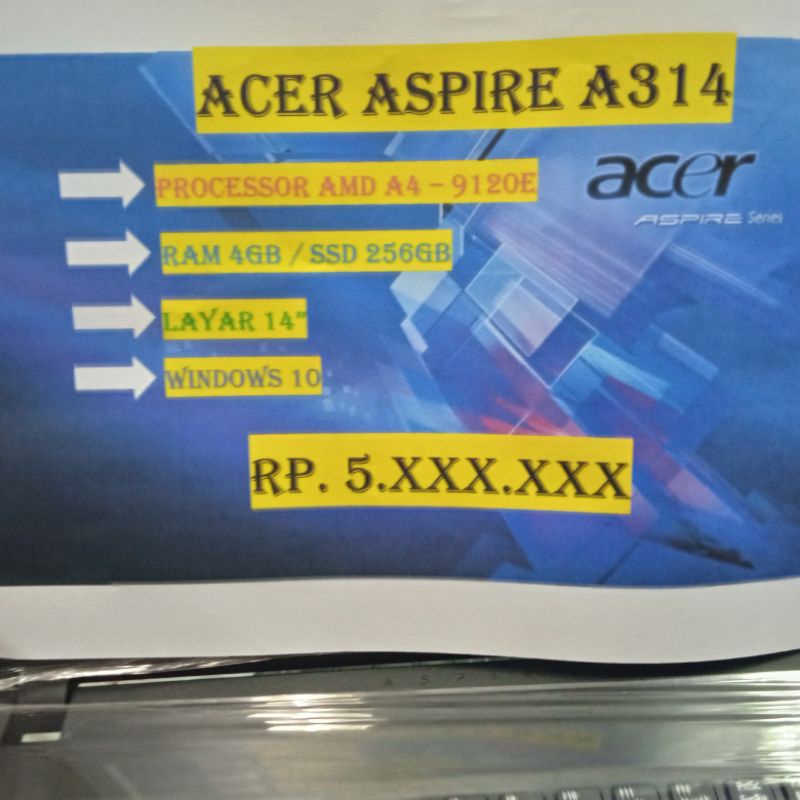 ACER ASPIRE 3 A314 AMD A4 9120E 4GB SSD 256GB