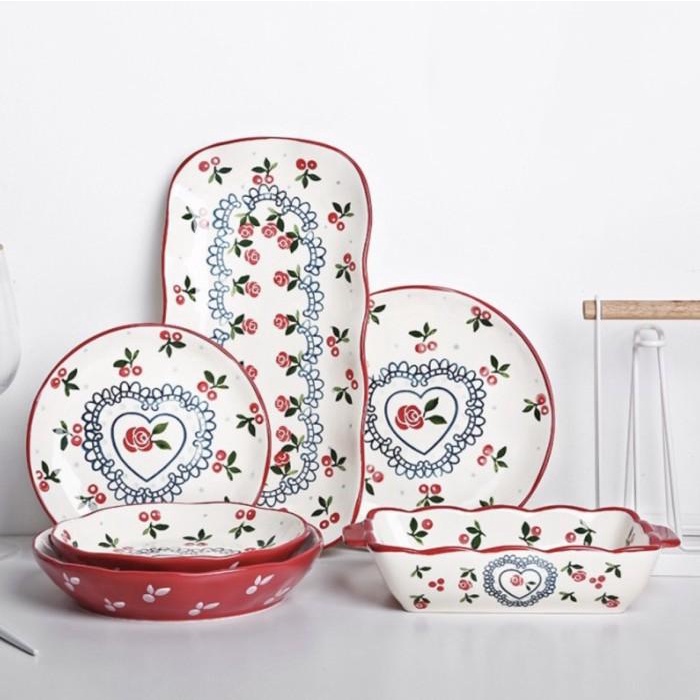 Dinner Set Keramik Nordic Sweet Plate Bowl Cantik