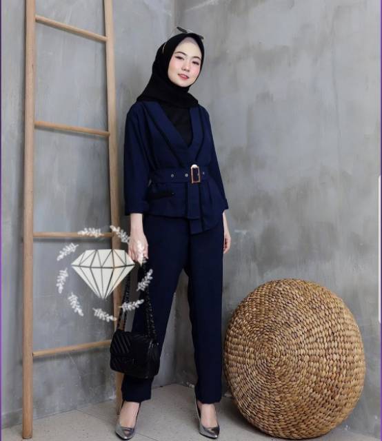 SET BLAZER OLIVER KR ADA VIDEO REAL PICT FASHION PAKAIAN WANITA ATASAN OUTER CARDI DAN CELANA