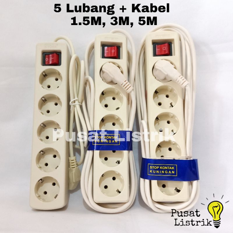 Stop Kontak 5 Lubang + Kabel 1.5meter 3meter 5meter Stop Kontak 5 Lubang + Kabel