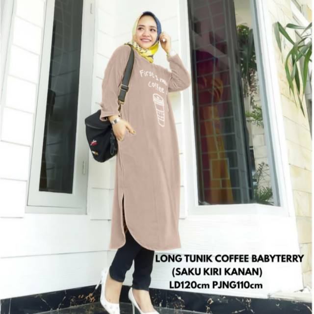 GR LONG TUNIK COFFEE  JUMBO BABYTERRY  BERKUALITAS