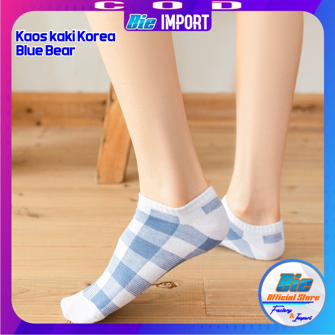 Kaos Kaki Korea Wanita Motif Blue Bear Impor Best Seller