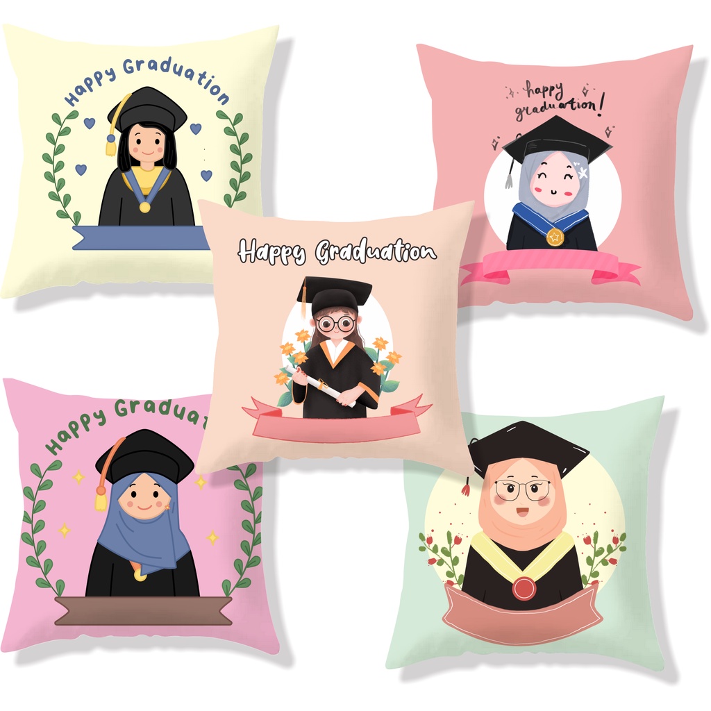 Bantal Graduation Cewek 30x30 cm Part 1 #GDP 001-010 / Bantal Wisuda