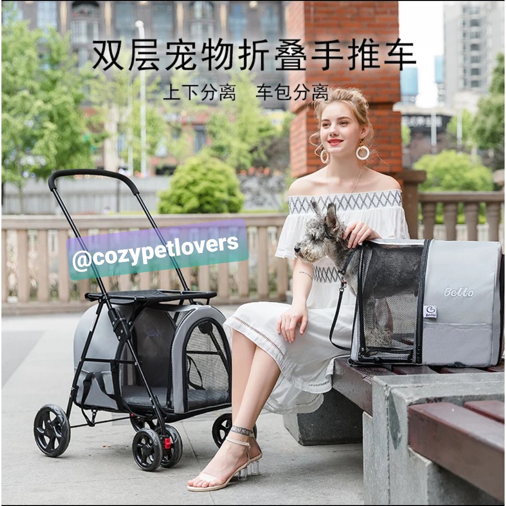 Kereta Dorong Anjing Kucing Tingkat - Pet Stroller Double Cat & Dog