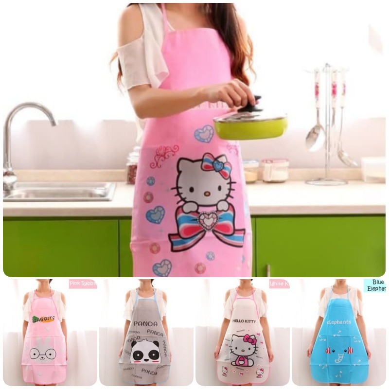 Celemek Masak Dapur Anti Air Minyak Motif Karakter Apron PVC - RANDOM
