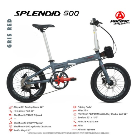 Sepeda Lipat Pacific ALLOY SPLENDID 500 1x9SP 20 inch Garansi SNI-1