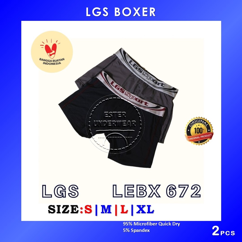 CELANA BOXER LGS 672 ISI 2 PCS BAHAN MICROFIBER RINGAN CEPAT KERING