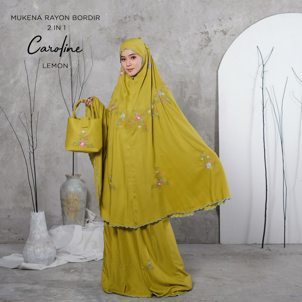 PUSAT MUKENA TASIK - MUKENA RENDA DEWASA RAYON BORDIR 2 IN 1 CAROLINE
