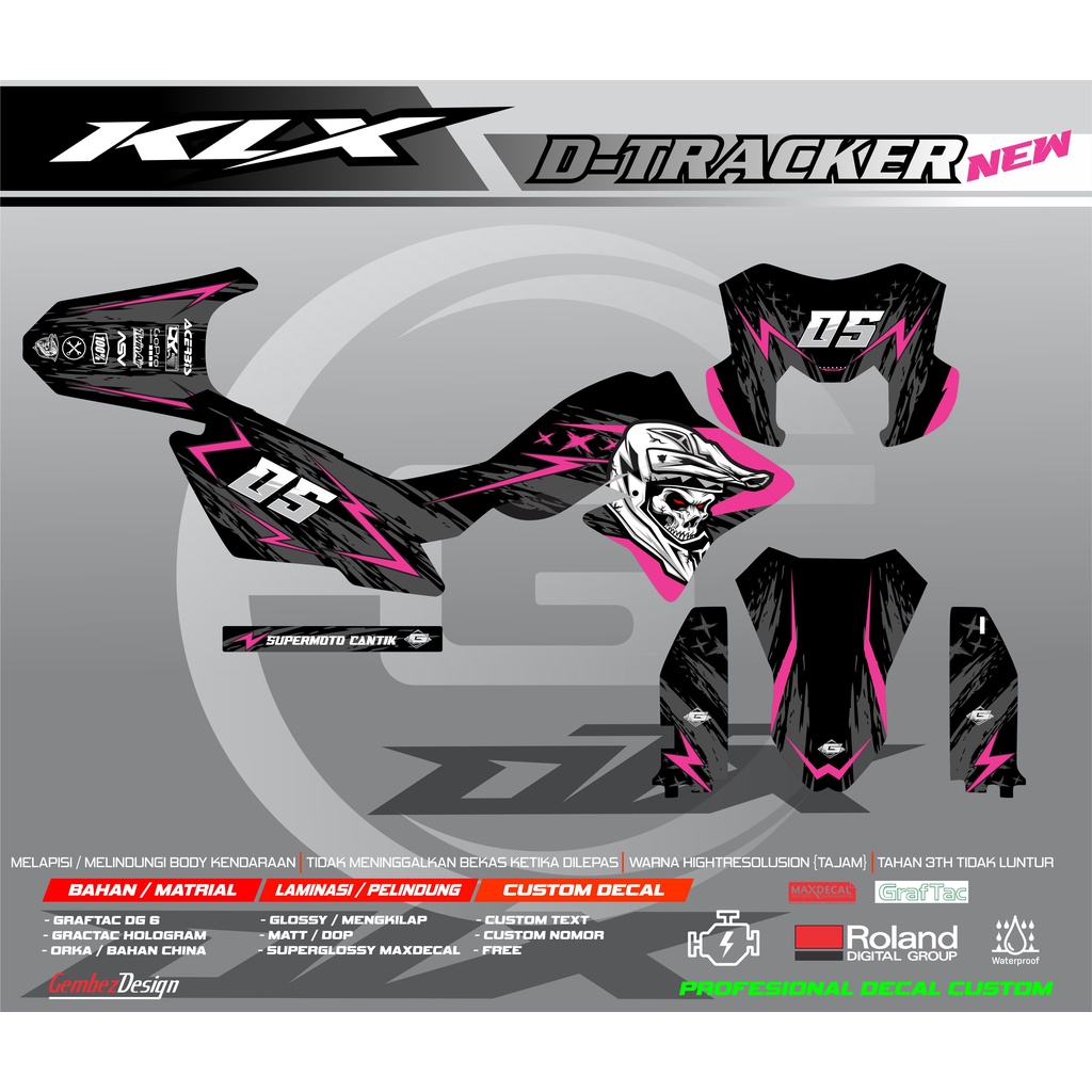 STICKER DECAL KAWASAKI DTRACKER FULLBODY SUPERMOTO CANTIK WARNA PINK
