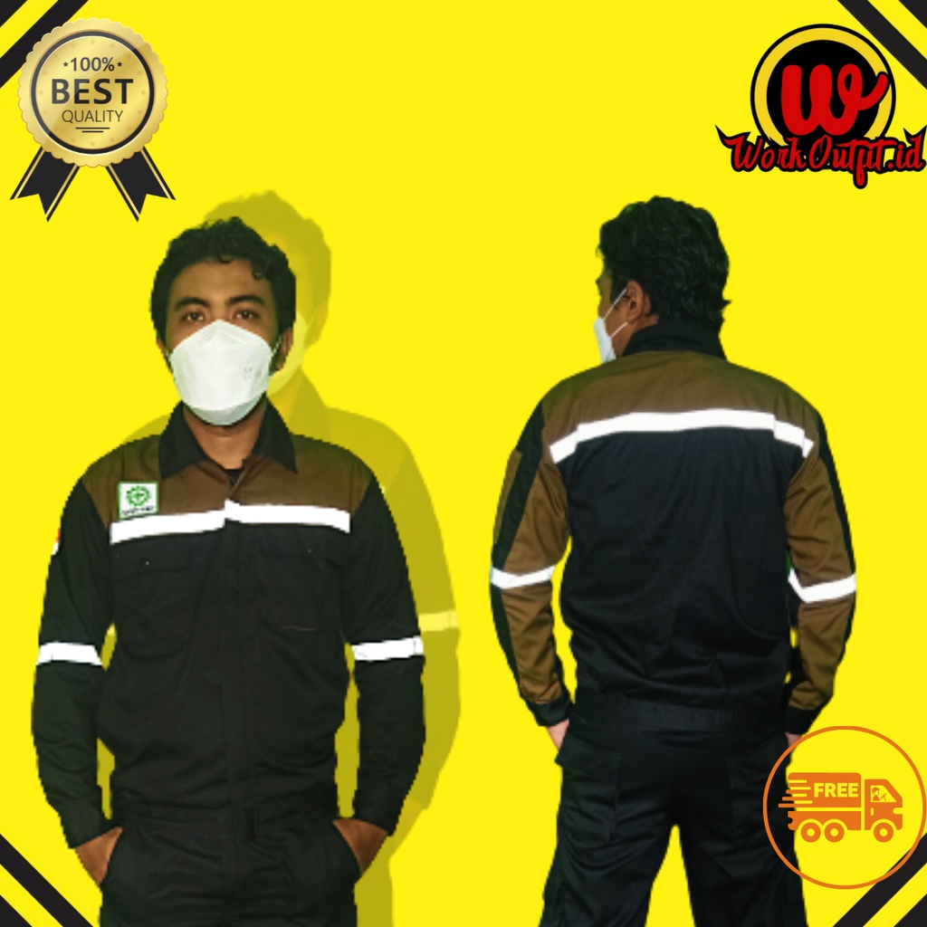 Baju Safety Wearpack Lengan Panjang | Baju Proyek Atasan Coklat Tua Hitam