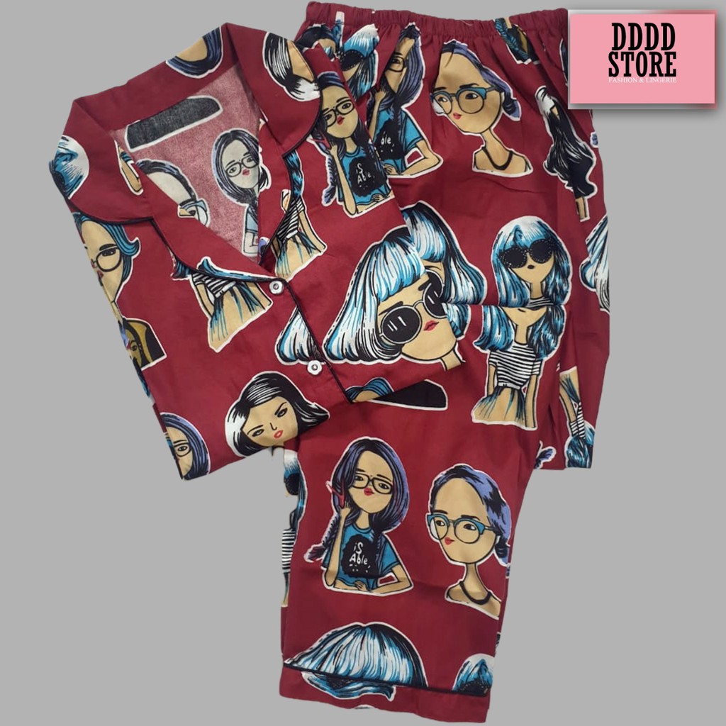 BAJU TIDUR WANITA / PIYAMA WANITA MOTIF RETRO CP/PP