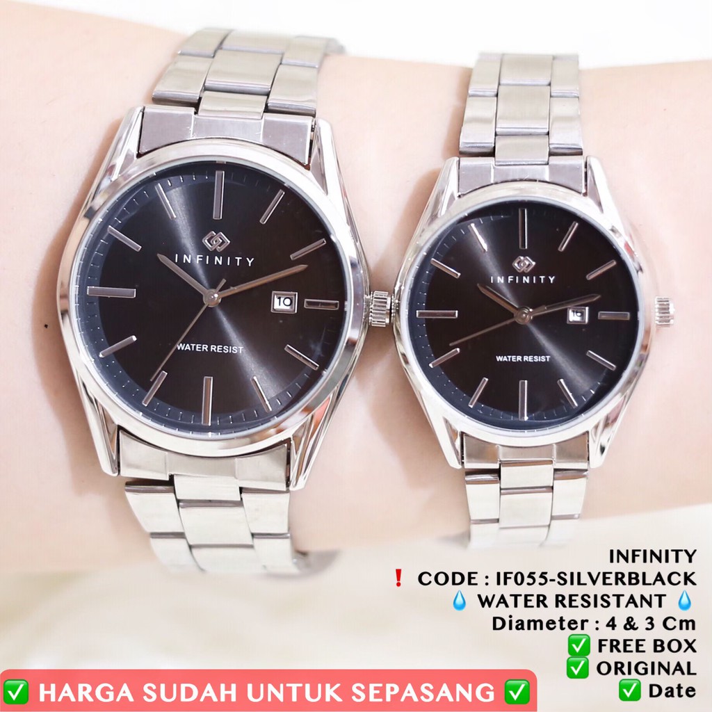 Jam tangan Couple rantai INFINITY ORIGINAL stainless tanggal aktif harga satuan free box IF055 IF080