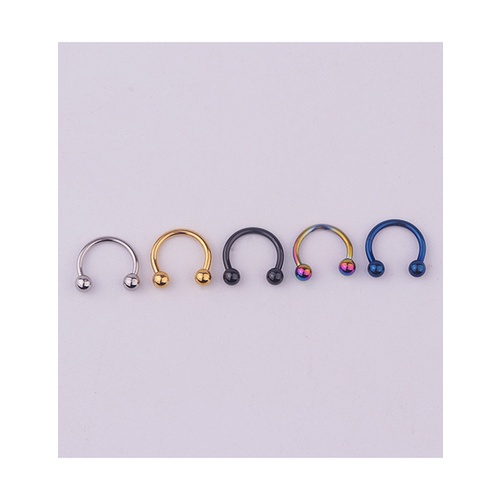 LRC Anting Hidung Fashion Steel Color Stainless Steel Piercing Ball C-shaped Nose Ring (1pcs) V49246