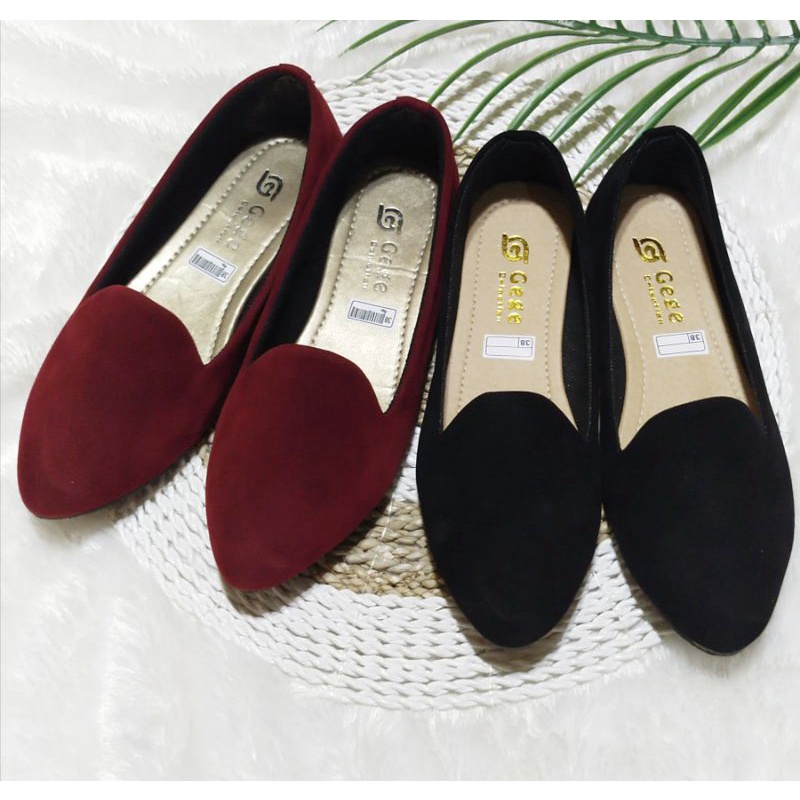 sepatu flat lidah suede