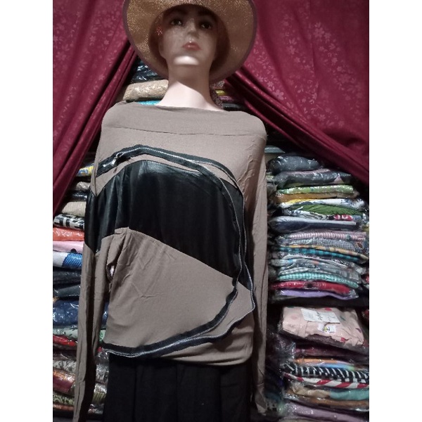 Kaos coklat import kombinasi kulit model sabrina