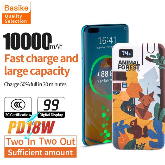 Hanya Disini] Basike Power Bank 10000 Mah Powerbank Lcd Dual Usb Murah Karakter Lucu - Pt13P Fox