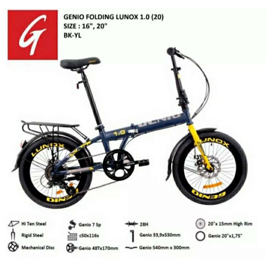 Sepeda Lipat 16 inch Genio Lunox 1.0 Disc Brake 7 Speed