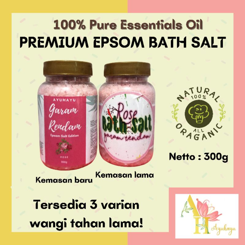 [300g] EPSOM BATH SALT GARAM MANDI RENDAM SOAK KAKI TUBUH FOOT SPA PURE ESSENTIAL OIL LAVENDER LEMONGRASS ROSE