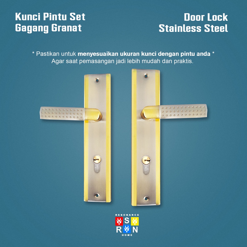 Kunci Pintu Besar Gagang Granat GOLD / Silinder Full Set Resonance Home