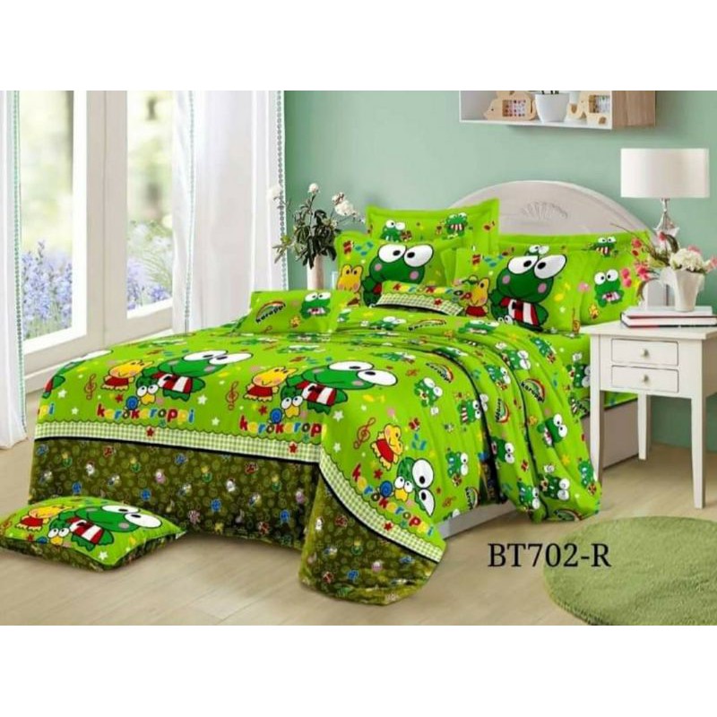 Seprei motif Keroppy tidak luntur kain katun lokal