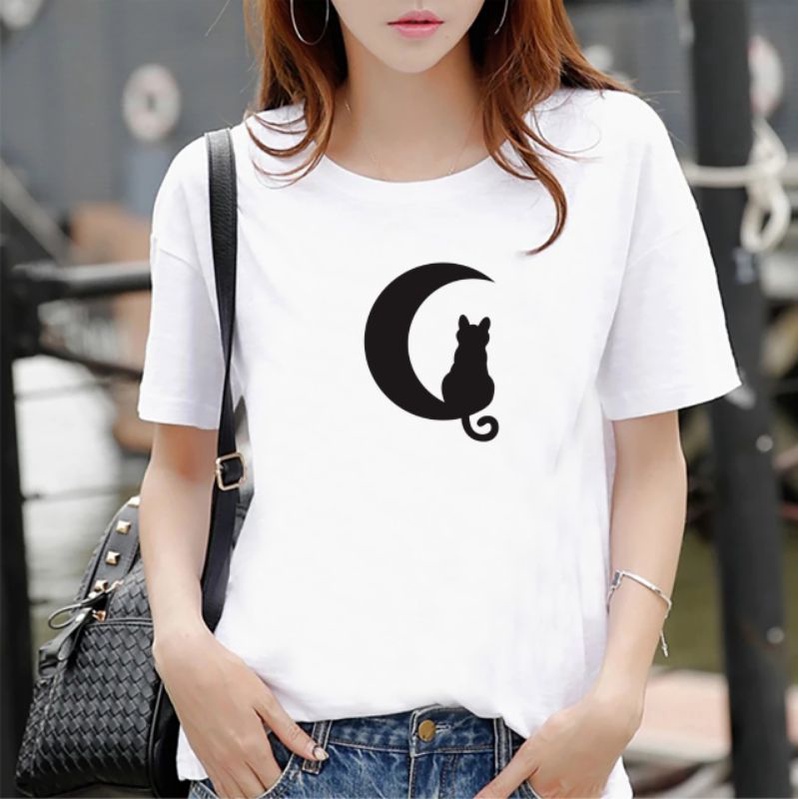 kaos wanita Oneck sabit kucing cotton baju distro wanita kaos murah