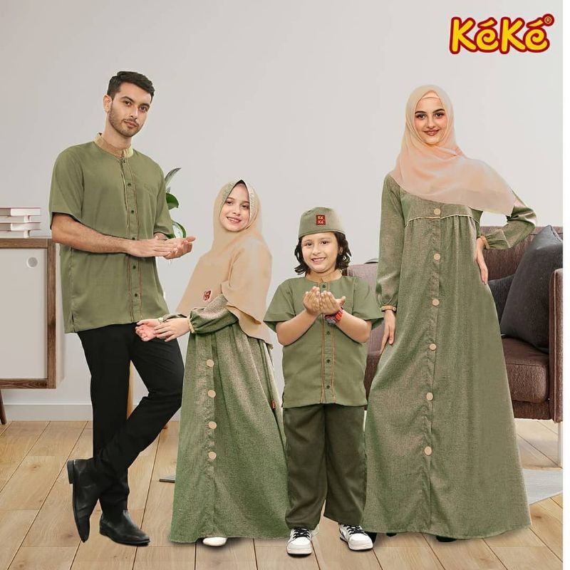 Sarimbit Family Premium Ghania Green Seties by Keke|Gamis Couple|Gamis Premium|Gamis Anak Set Hijab|