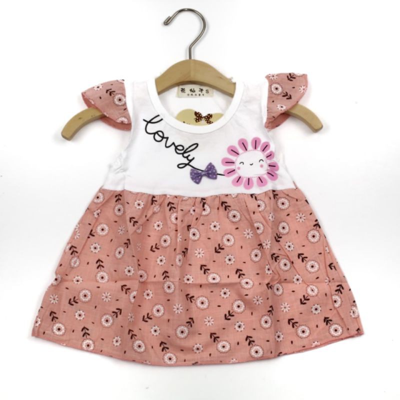 DRESS FASHION BAJU ANAK PEREMPUAN KATUN MOTIF LOVELY 1-2 TAHUN REJECT