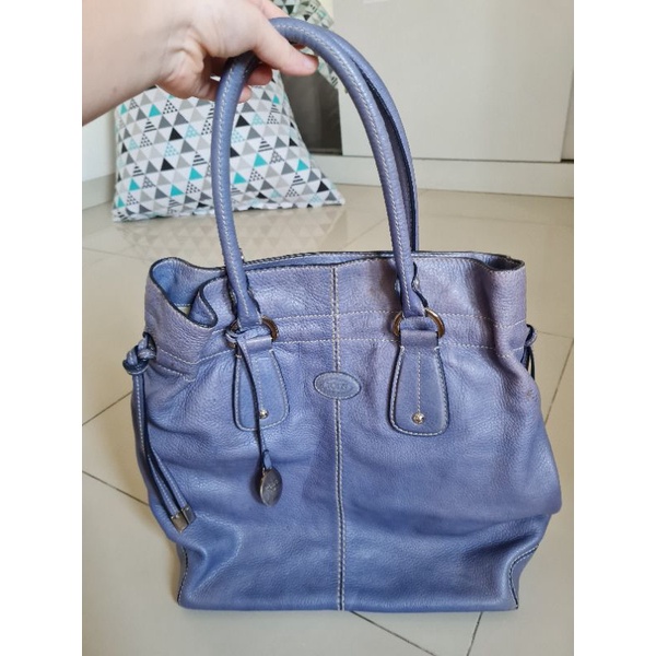 PRELOVED TODS TOTE BAG WARNA BIRU BLUE ORIGINAL ASLI ITALY FASHION WANITA KULIT LEATHER