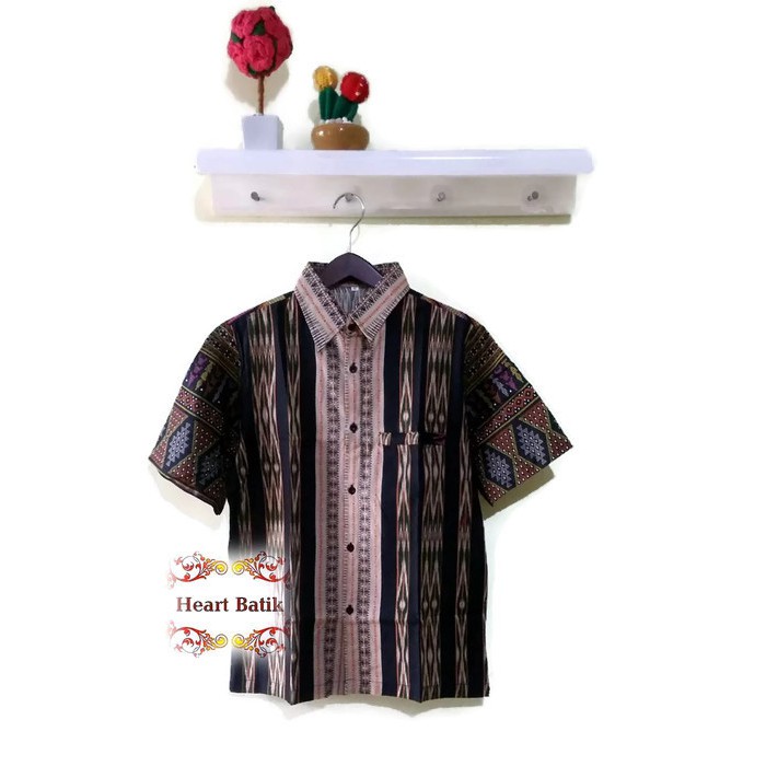 Kemeja Pria Etnik Batik Batak Motif Ulos warna hijau