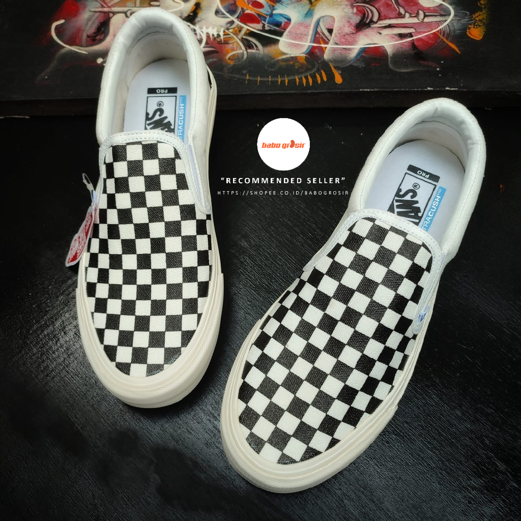 Sepatu Vans Slip On Checkerboard OG White Black Premium Import, Harga Murah, Kualitas Terbaik