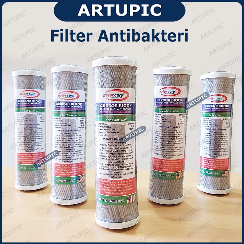 Filter Cartridge Carbon Block WITH ANTIBAKTERI ANTI BACTERIAL CTO Water Cure 10 inch Water Wizard