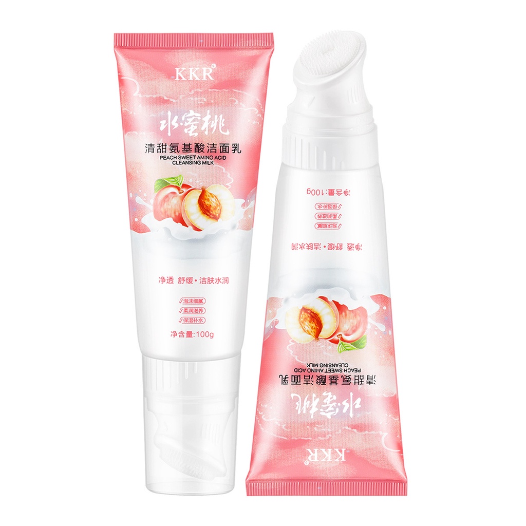 PEACH SWEET AMINO ACID CLEANSING MILK DENGAN KUAS SILIKON / FACIAL WASH /FACIAL CLEANSER 100ml