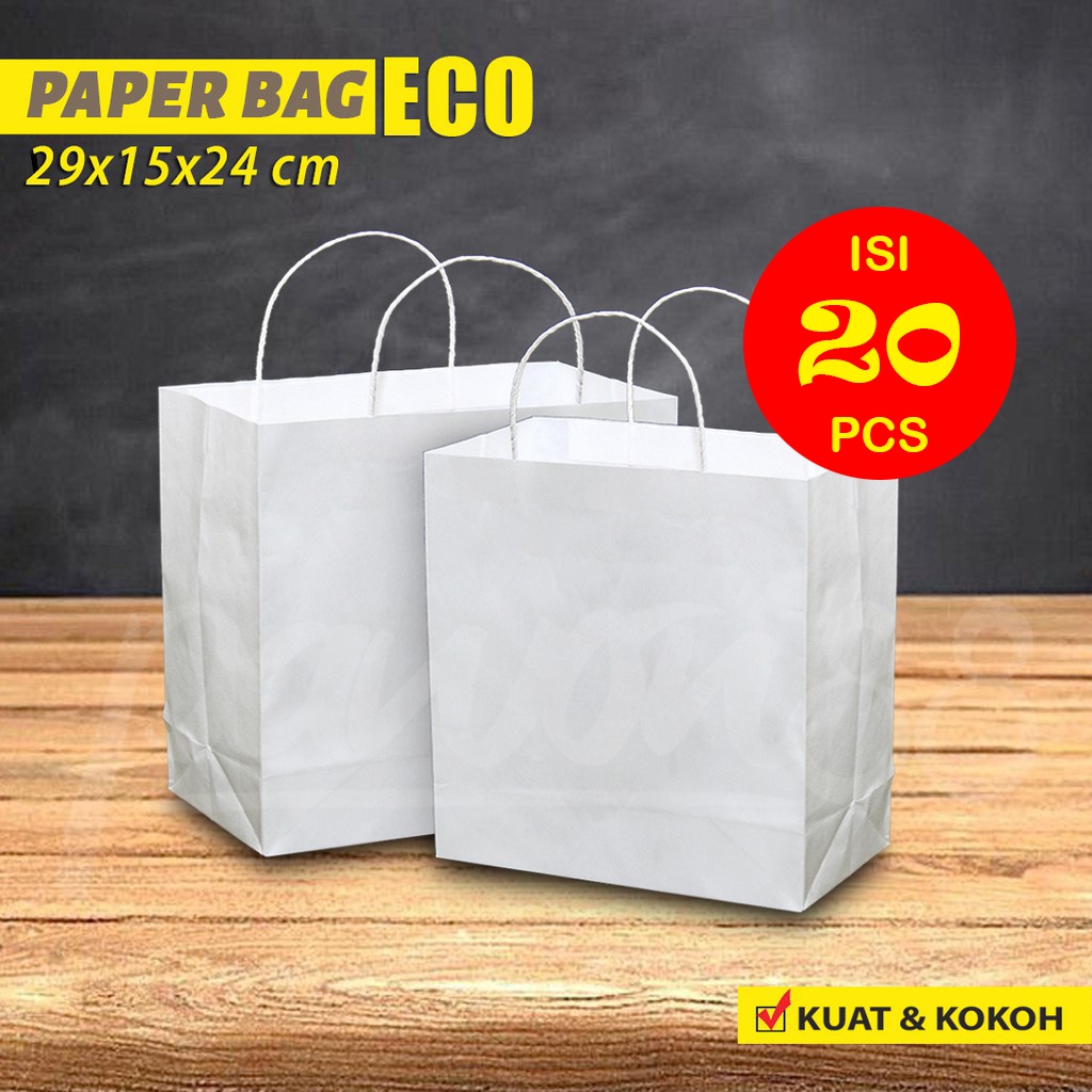 

Paper Bag Polos - Paper Bag Tali Kertas | 29x15x24 cm - PUTIH ( 20 Pcs )