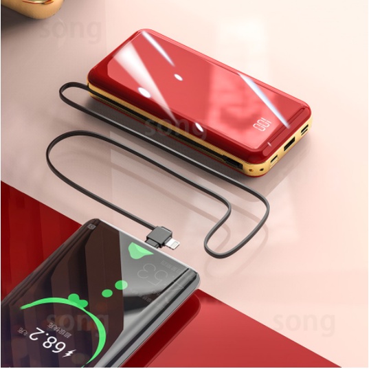 50000mAh Powerbank 4 Cables Full Capacity Mini Powerbank Dual USB Portable Fast Charging Digital Display Power Bank Slim Battery