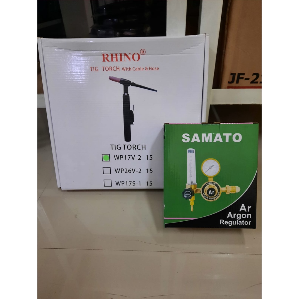 PAKET Tig Torch rhino stang las argon rhino WP 17V-2 15 PLUS Regulator Ar Argon SAMATO Welder Las