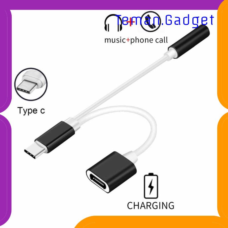 TG-AI256 ROBOTSKY ADAPTER 2 IN 1 USB TYPE C TO AUX 3.5MM HEADPHONE + USB TYPE C