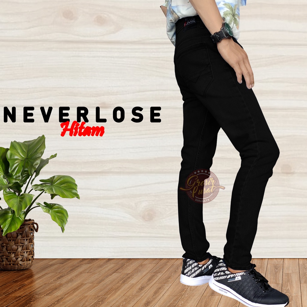 Celana Jeans NVL Pensil Skinny Pria Hitam Pekat 27 - 38