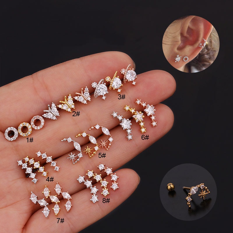 1 Pcs Luxury Fashion Butterfly Round Inlaid with Zircon Screw Earring for Women Gift