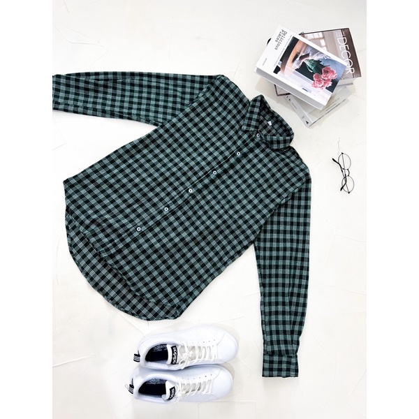 Uniqlo Long Sleeve Plaid Flannel Shirt kemeja pria-UNQ Plaid Green