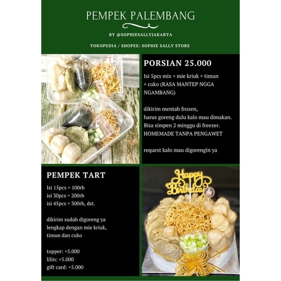 

Pempek Tart Asli Palembang TIDAK TERMASUK TOPPER DAN UCAPAN APAPUN