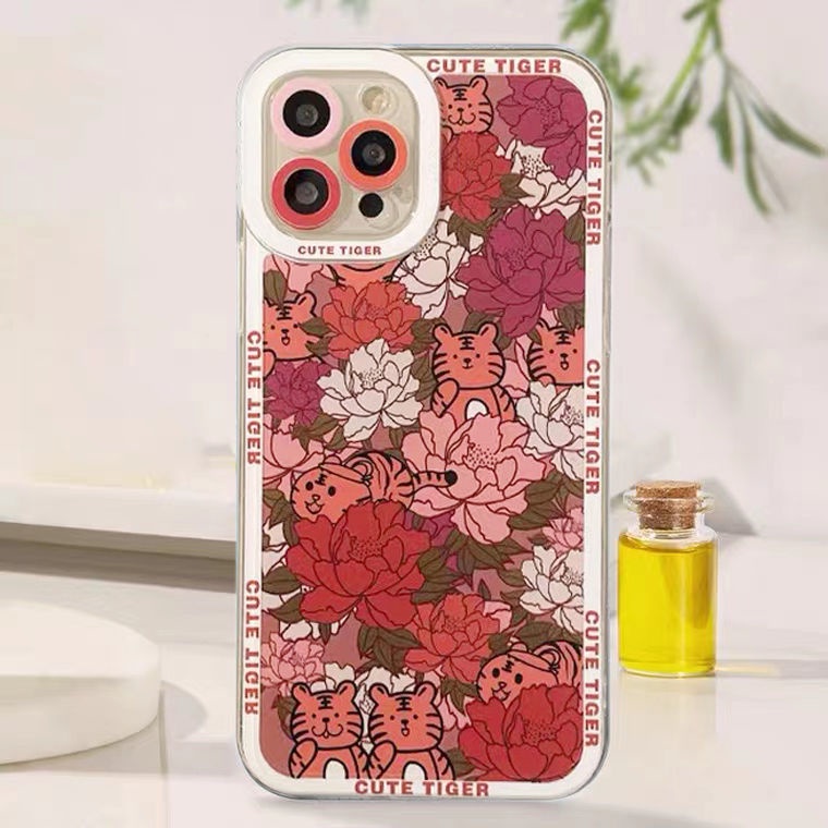 Soft Case Silikon TPU Transparan Motif Bunga / Harimau Untuk Iphone 12 13 SE 6 6S 7 8 Plus X XS XR 11 Pro Max