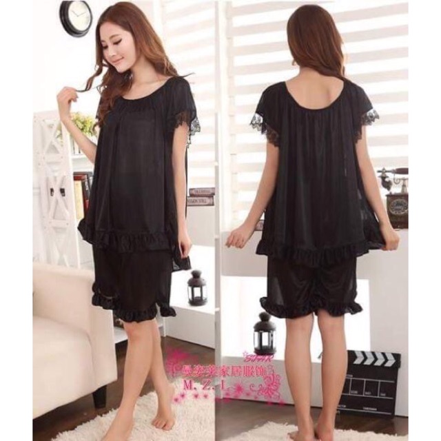 Bajutidur Piyama Baju tidur Setelan Satin Ungu Seksi Fit to XL