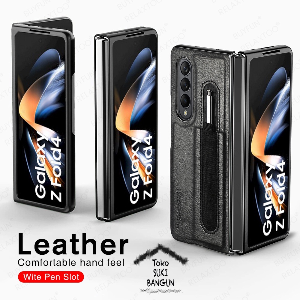 Case Samsung Galaxy Z Fold4 Fold 4 Leather Deluxe Stylus Slot Cover Pouch Protector Casing ZFO4-002