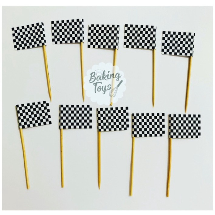 Cupcake Topper / Hiasan Kue Birthday Flag BENDERA KOTAK Mobil Racing / Balap / Hot Wheels