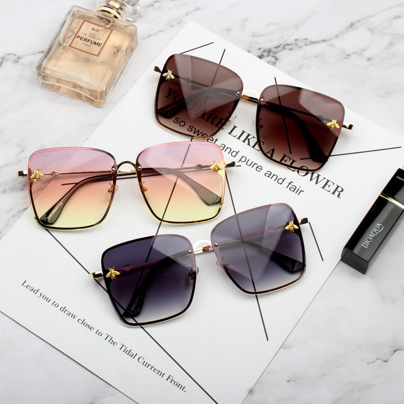 (YUZHU) Bayar di Tempat Little Bee Kacamata Hitam Frameless Oversized Square Wanita Kacamata Sunglasses