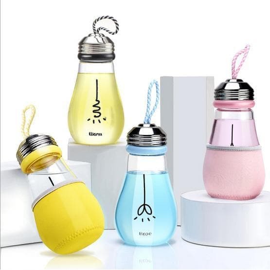 star seller berkualitas Botol Bohlam Kaca   Pouch / Lampu Minum Unik Hampers 400ml B79-3